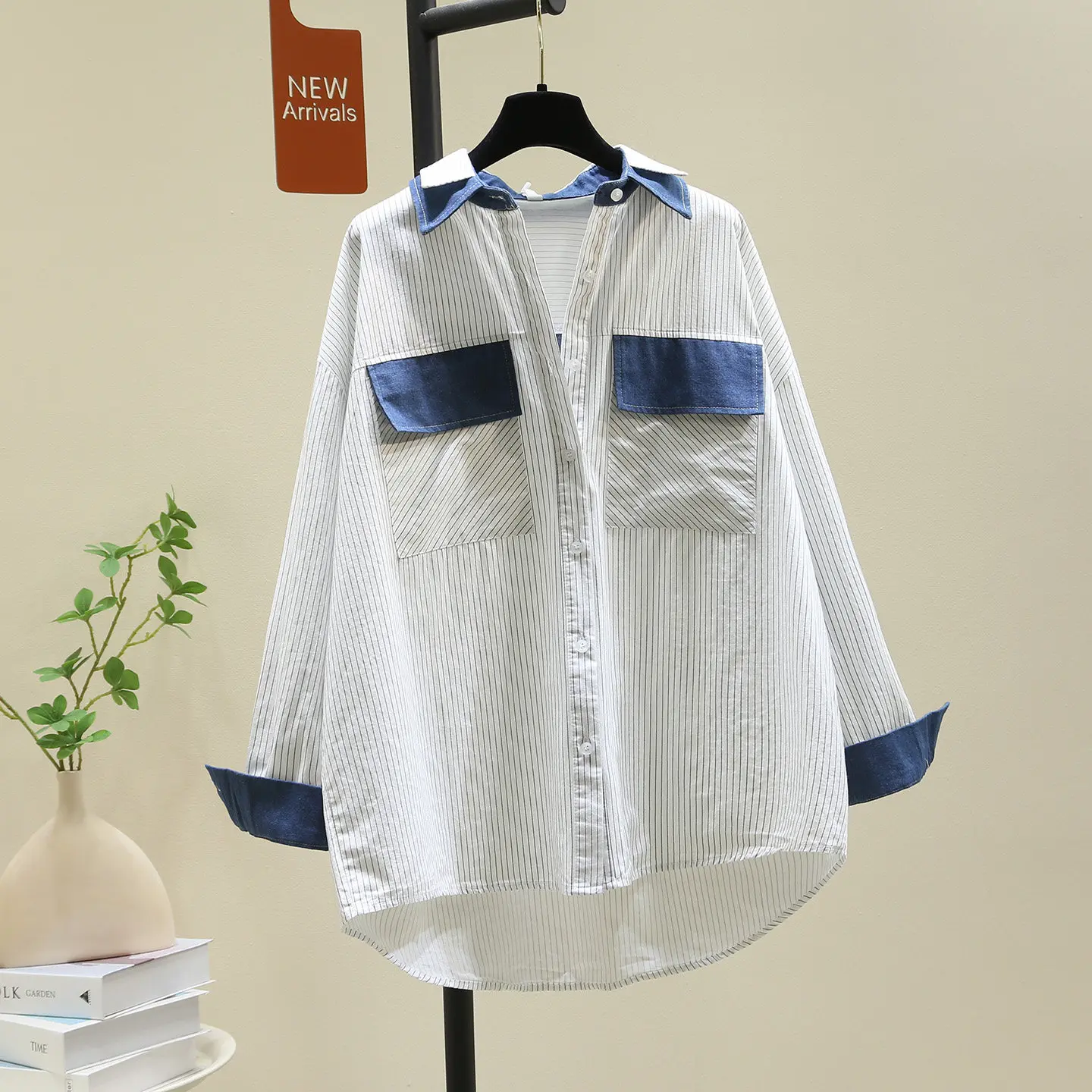 

SuperAen Striped Shirts Women's 2026 Spring New Single-breasted Long-sleeved Loose Lapel Neck Design Casual Shirts