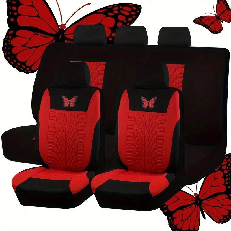 

5 Seater Car Seat Covers Full Set Front Split Rear Bench For Car Butterfly Printed Universal Cloth SUV Sedan Interior Covers