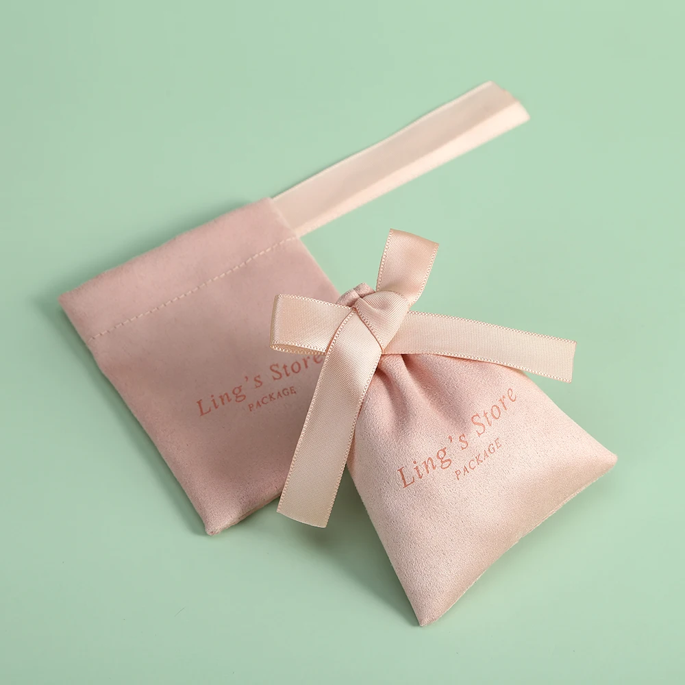 50 قطعة مجوهرات الوردي المخملية الرباط الفانيلا الشريط الحقيبة حفل زفاف عيد ميلاد الوليد هدية التعبئة والتغليف جيب طباعة شعار مخصص #4