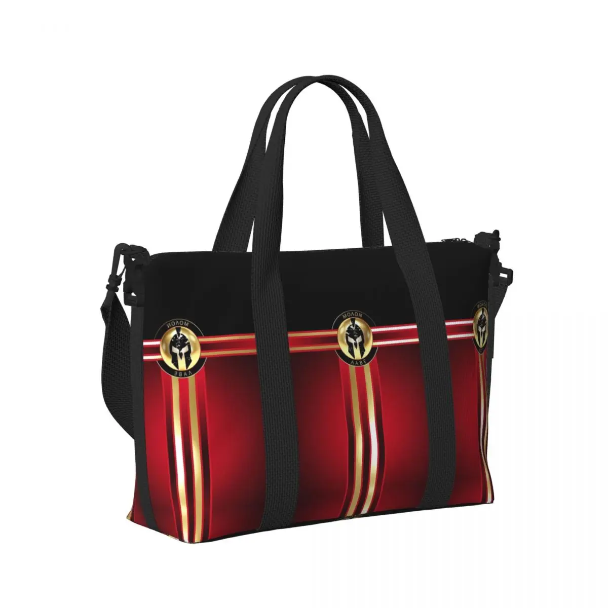 

Sparta Spartan Helmet Red Gold Black Stripe Beach Travel Bag Large Capacity Tote Bags for Gym Women Shopping Duffle Shoulder Bag
