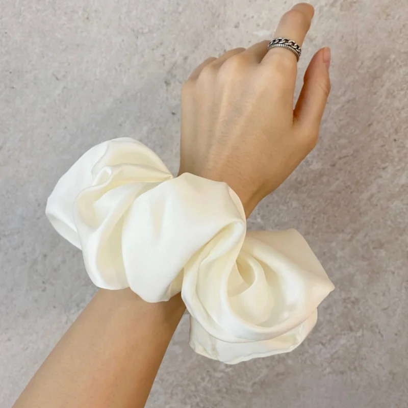 Women Soild Color Oversized Satin Scrunchies Fashion Elastic Hair Ties Ponytail Holder Chiffon Scrunchie Chouchou Cheveux Femme