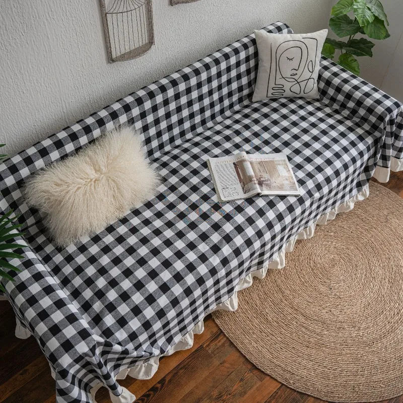 New Pastoral Ruffle Edge Sofa Towel Retro Cover Towel Pet-Friendly Anti-Scratch Couch Slipcover for Livingroom Decoration
