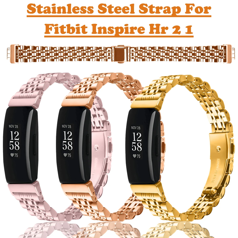 

Тонкий металлический ремешок-браслет с семью звеньями и застежкой-пружинкой для Fitbit Inspire HR 2 1, для мужчин и женщин, умный браслет