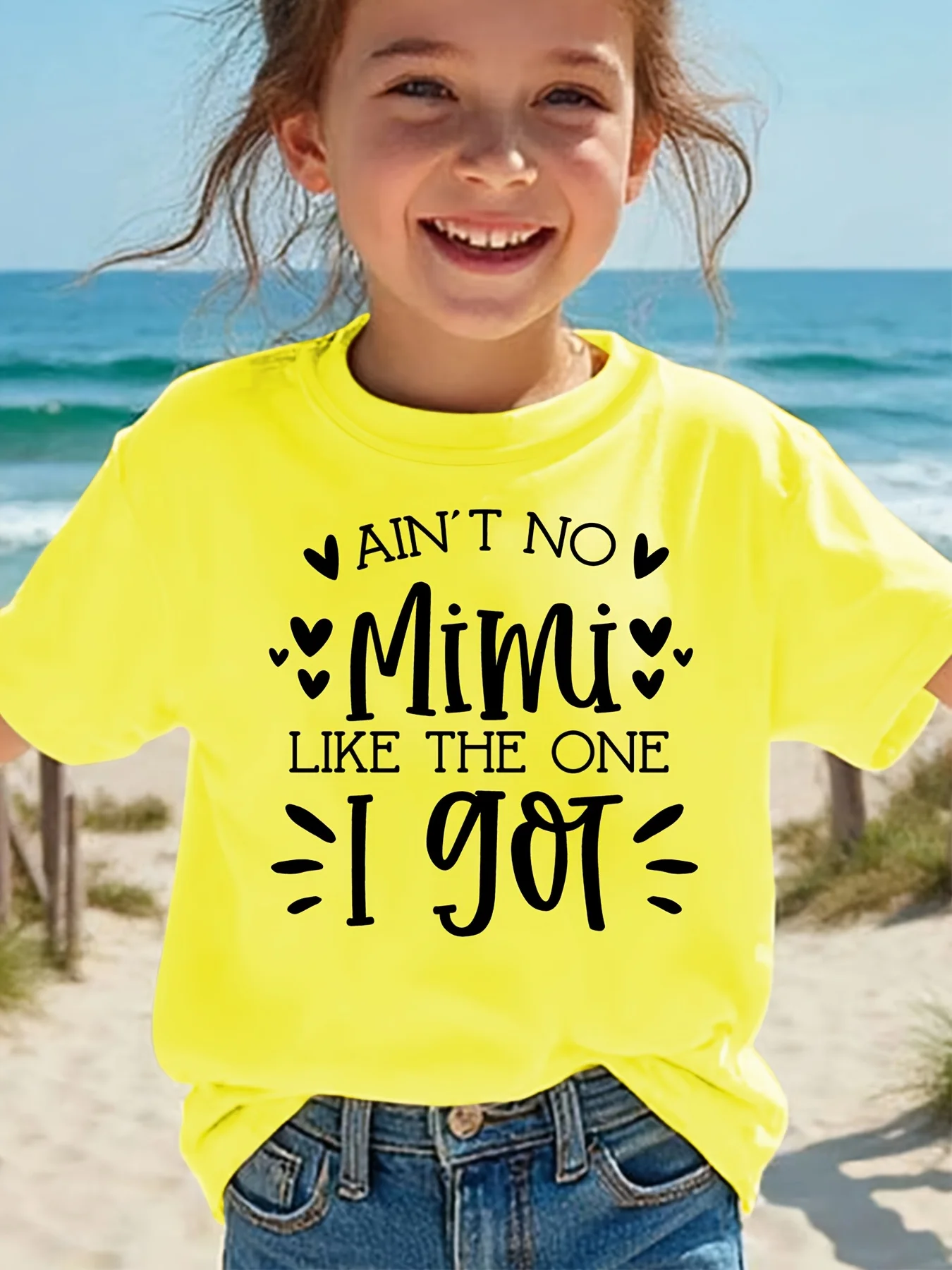 Girls Tee Ain't No Mimi Like The One I Got Pink Heart Letter Print Soft Cotton Kids Sweet  Short Sleeve Parent-child T Shirt
