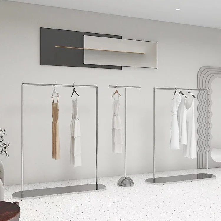 Clothing store Nakajima display rack Floor-to-ceiling stainless steel hanger Simple women's clothing store display props