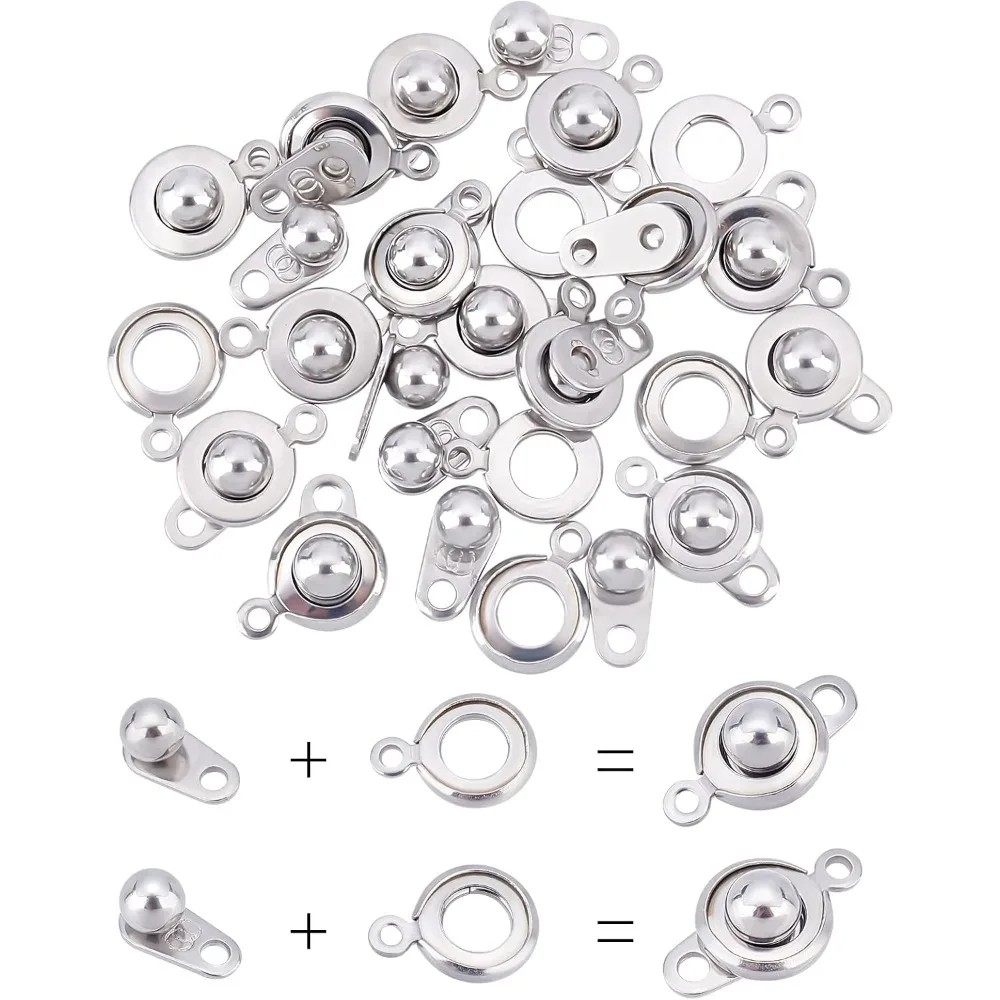 스테인리스 스틸 스냅 걸쇠, 2 가지 스타일, 금속 스냅 단추 프레스 스터드 캡, 소켓 스냅 걸쇠, 쥬얼리 커넥터, 20 세트