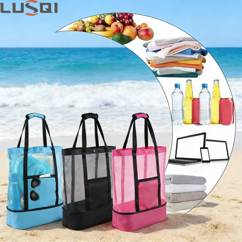 LUSQI 1/3Pcs High Capacity Waterproof Bags Heat Preservation Picnic Beach Bag Women Mesh Transparent Double-layer Storage
