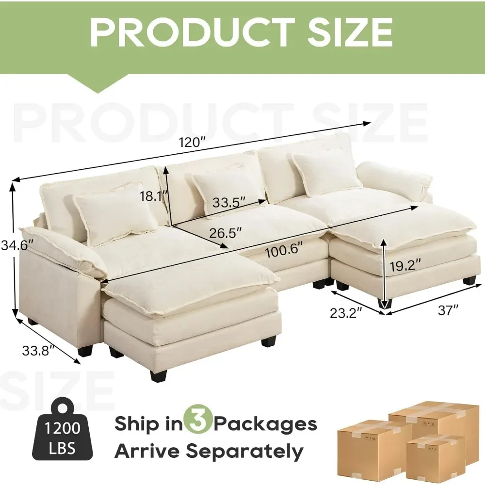 Modular Sectional Sofa, Comfy Cloud Couch Sectional Sofas with Ottoman,  Throw Pillows for Living Room, Sofa