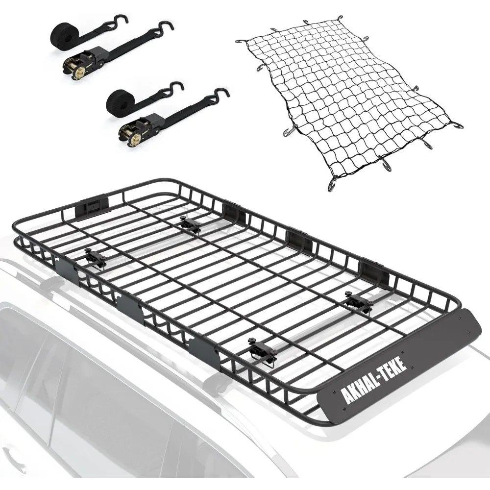 

Enhanced 84x39 Roof Rack Basket with 4'x6' Heavy-Duty Bungee Net and 2 Ratchet Straps for Secure Cargo