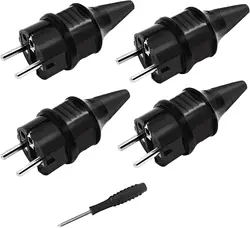 4pcs EU Electrical Male Schuko Plug AC Power Adapter with Screwdriver, 250V Outdoor Plug IP44 France/Germany Connector Wireable