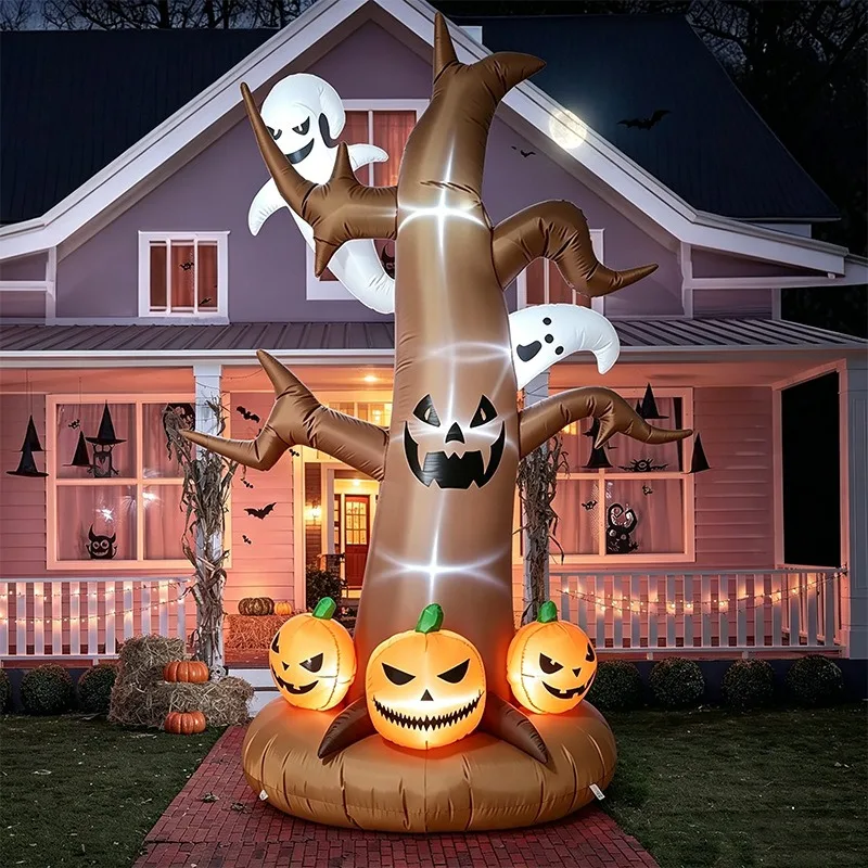 8Ft Halloween Inflatable Decorative LED Lights Pumpkin Ghost Withered Tree Halloween Carnival Stage Decoration Horror Ornaments