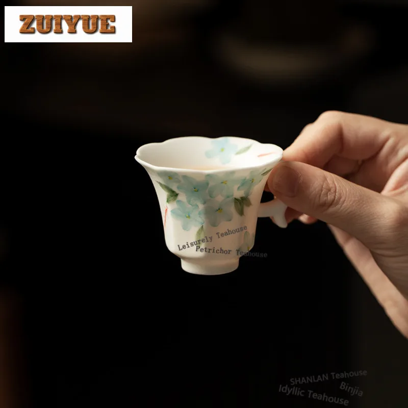 45ml Hand-painted Blue Flower Teacup Aesthetic Tea Bowl Beautiful Tea Cup Tea-tasting Personal Cup Chazhan Master Cups Craft
