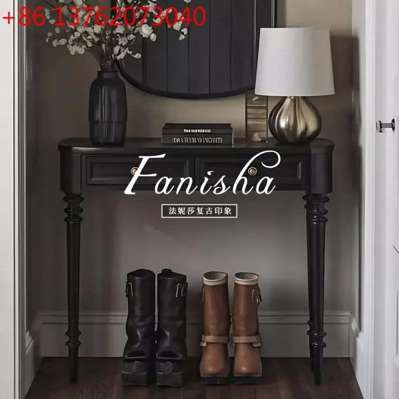 French solid wood entrance table against the wall ultra-narrow entrance platform corridor aisle cabinet retro entry black side