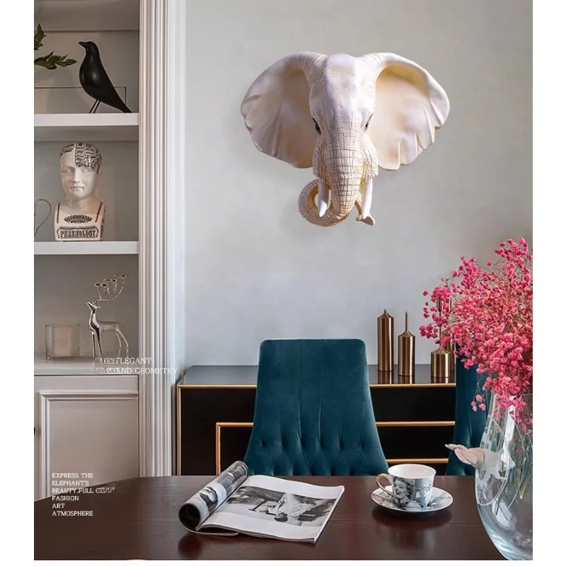 European Elephant Fortune Wall Mounted Sculpture Creativity Living Room Statue Three-dimensional Corridor Animal Home Decoration