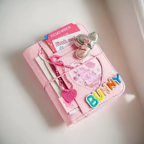 M5 Denim Binder Heart Cutout Cover Portable Scrapbook Kit for Stamps/Photos Journal Planner Album Creative Stationery Gift Idea