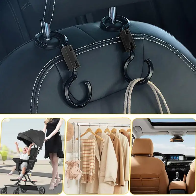 

Car Seat Purse Hook Seat Hooks Rotatable 2 Pieces Headrest Hook Car Interior Accessories Car Seat Hanger Hook Space-Saving For