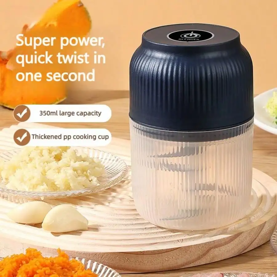 Electric Garlic Chopper, 4 Sharp Blades,Portable Veggie Chopper, 300ML Garlic Grinder Masher Onion Chopper, Blender To Vegetable, Cordless Food Processor For Ginger, Chili, Fruit, Meat, Spices, Beans,