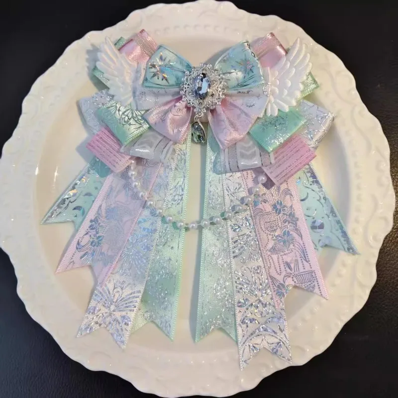 الأصلي اليدوية لوليتا سلسلة من الخرز ربطة القوس فيونكة أنيمي دعم عصا تأثيري طوق الزهور الفاخرة حجر الراين بروش الملحقات