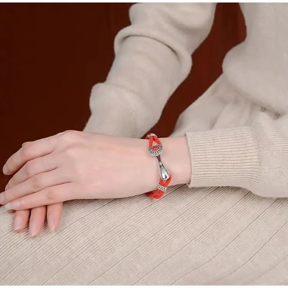 Новый ретро браслет с красной веревкой удачи, сотканный вручную 18/20/22 см, браслет с подвеской на удачу, праздничные подарки, браслет Ruyi для мужчин и женщин