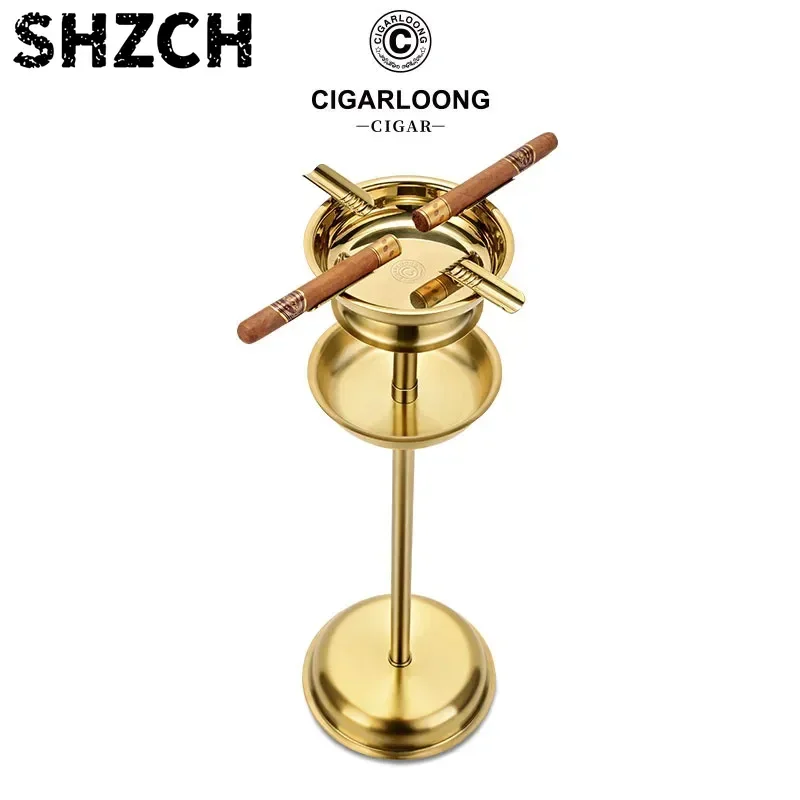 New Item Office Stainless Steel Round Standing Disassemble Cigar Ashtray With Middle Plate For Cigar Accessories