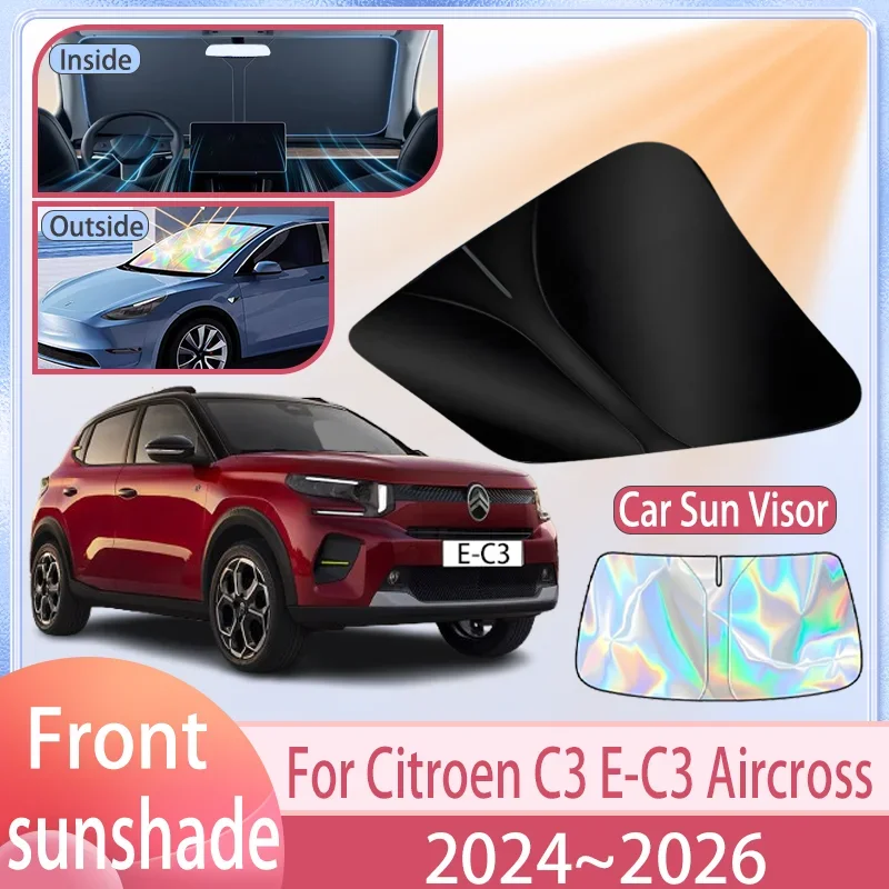Car Sunshade For Citroen C3 E-C3 Aircross 2024 2025 2026 Front Windshield Sun Visor Cover Anti UV Protection Accessories