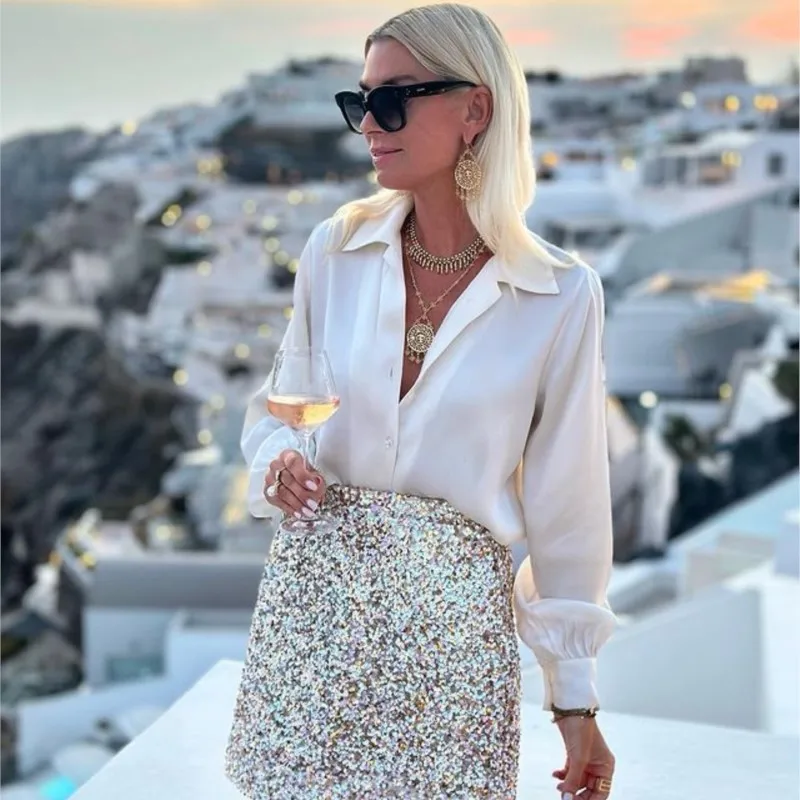 

Elegant And Versatile White Shirt Long Sleeved Women's New 2024 Lapel Lantern Sleeve Button Versatile Blouse For Office Women