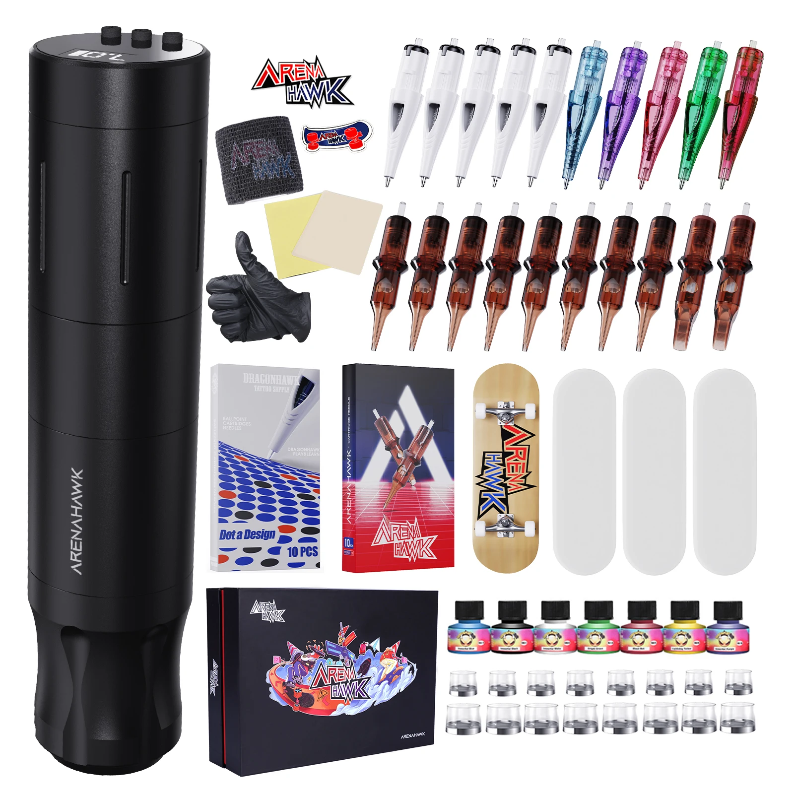 

Arenahawk Tattoo Pen RCA/ Wireless Battery Dual Mode for Universal Cartridge Tattoo Needles Complete Tattoo Kit