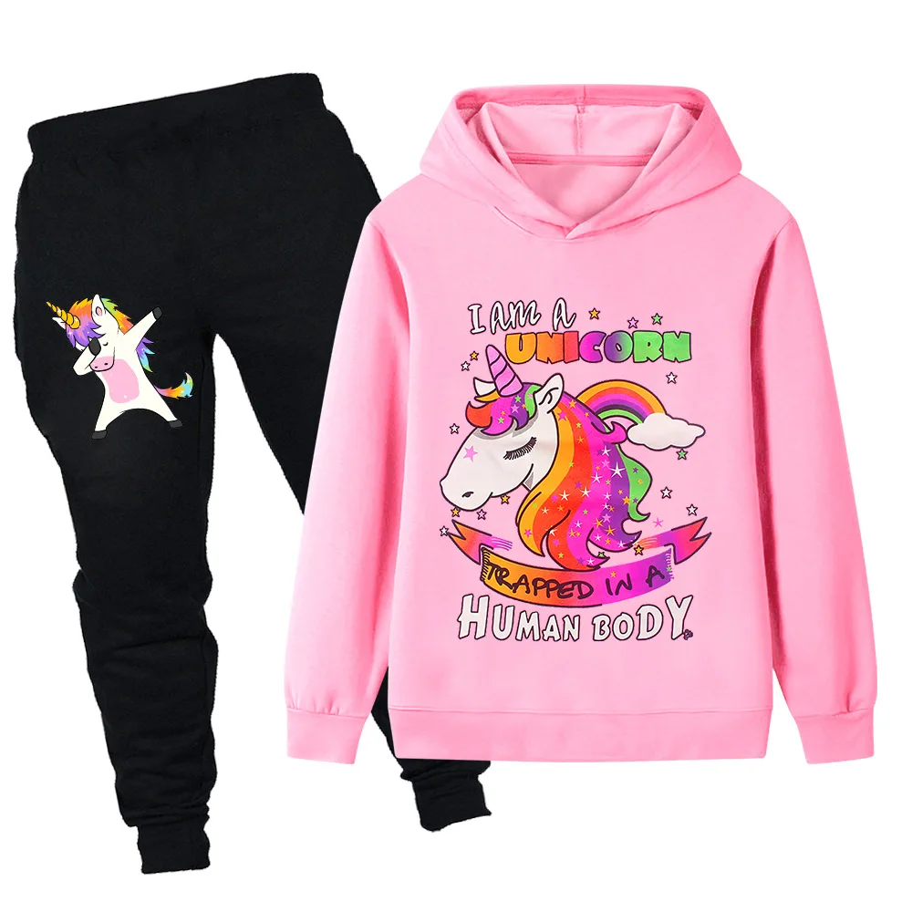 

Cartoon unicorn pattern boys and girls fashion suit children's autumn and winter long-sleeved sweatshirt + pants warm sports sui
