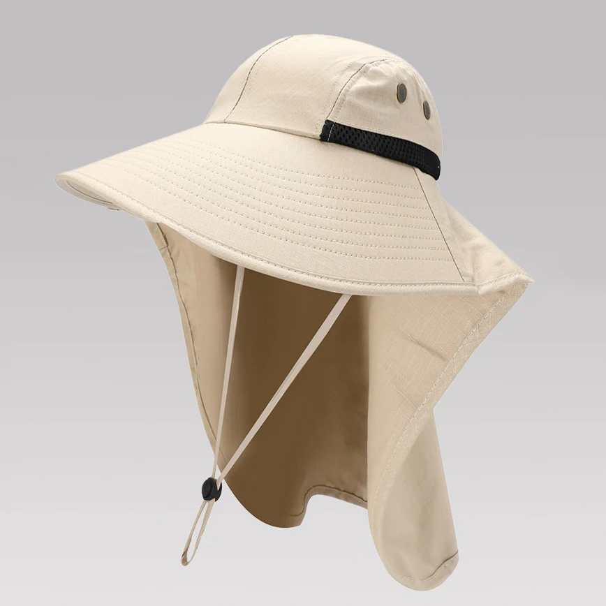 

Summer UV Protection Fisherman Hats For Men Cotton Bucket Hat With Neck Flap Outdoor Long Wide Brim Hiking Fishing Sun Hat