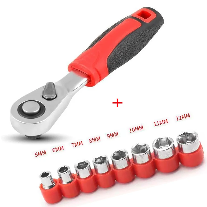 Mini 1/4 Ratchet Wrench Handle Quick Socket Ratchet Wrench with 8 Socket  (5-12mm) Wrenches Combination Set