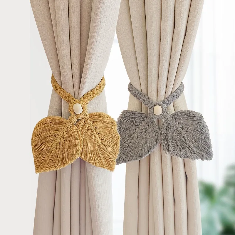 Boho Handmade Macrame Double Leaf Curtain Tiebacks, Braided Holdback Rope, Home Drape & Door Curtain Decor Tie Strap