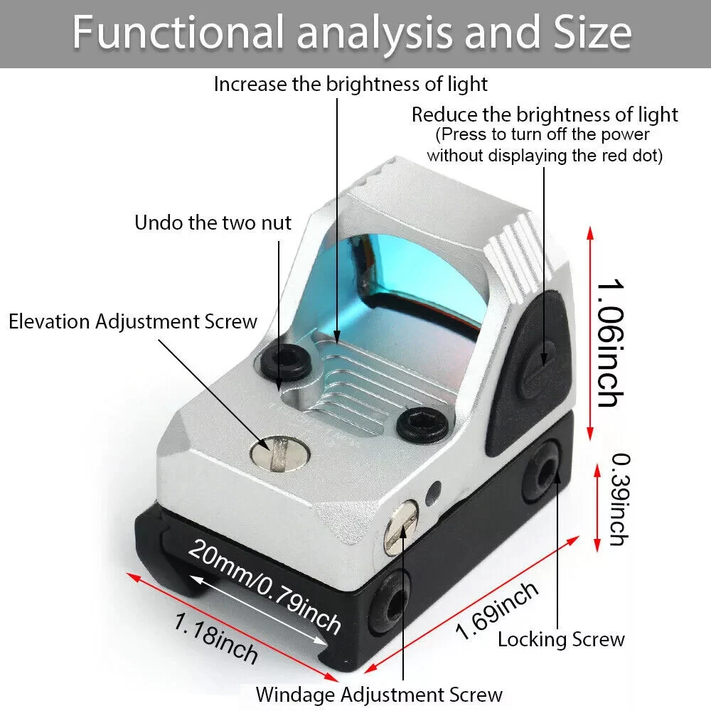 Mini Red Dot Tactical RMR Reflex Sight Scope for Pistol Glock 17 19 W/20mm Mount