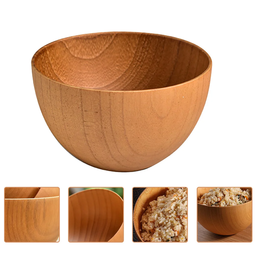 

Wood Rice Bowl Household Premium Wooden Soup Salad Food Bowl Supply Dining Tableware Kitchen Gadget