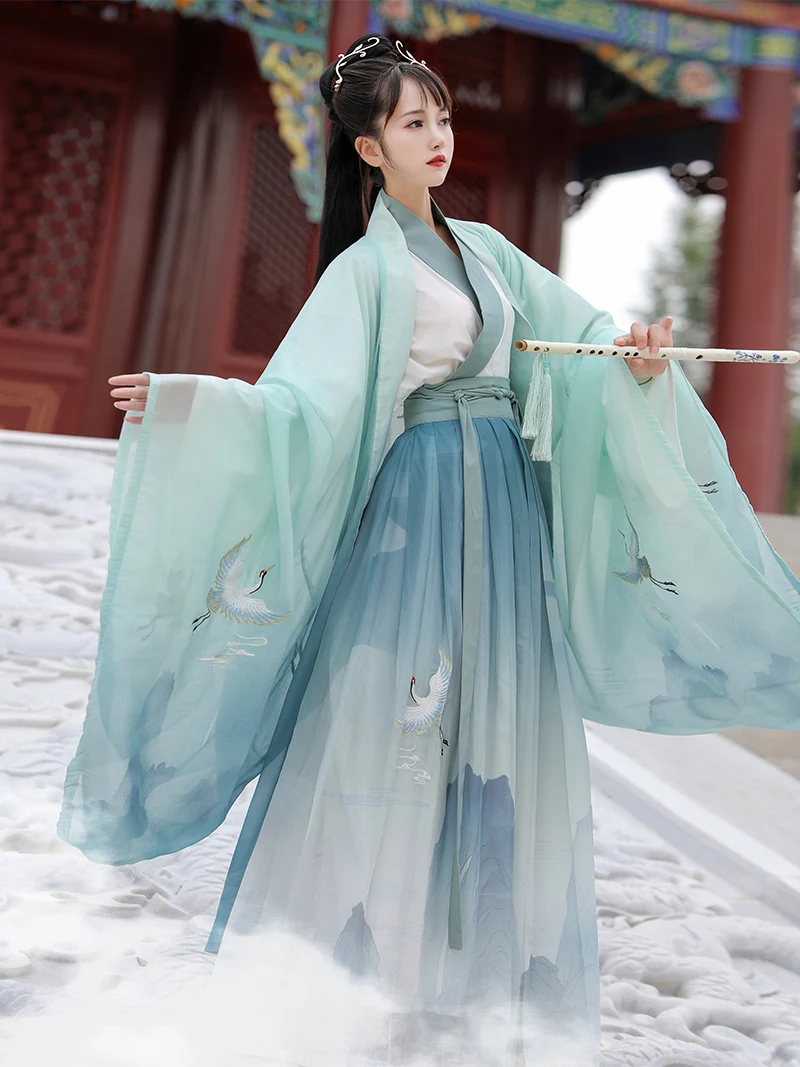 

Китайское платье Hanfu, женское традиционное танцевальное платье с вышивкой