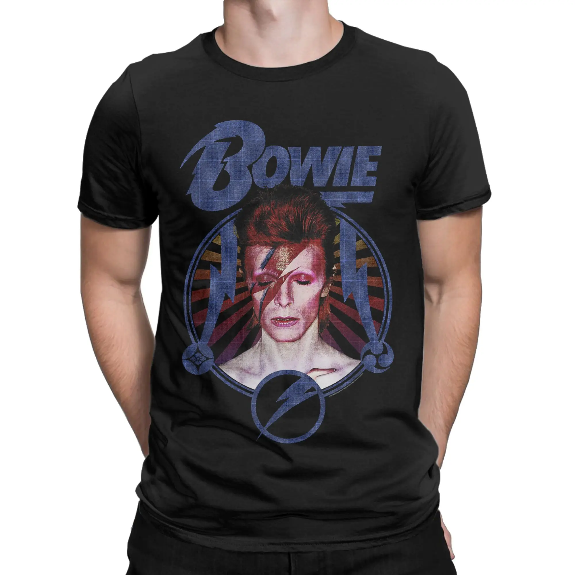D-david B-bowied  Blue Lightning Men's T Shirts  Novelty Tees Short Sleeve Round Collar T-Shirt 100% Cotton Printed Clothes