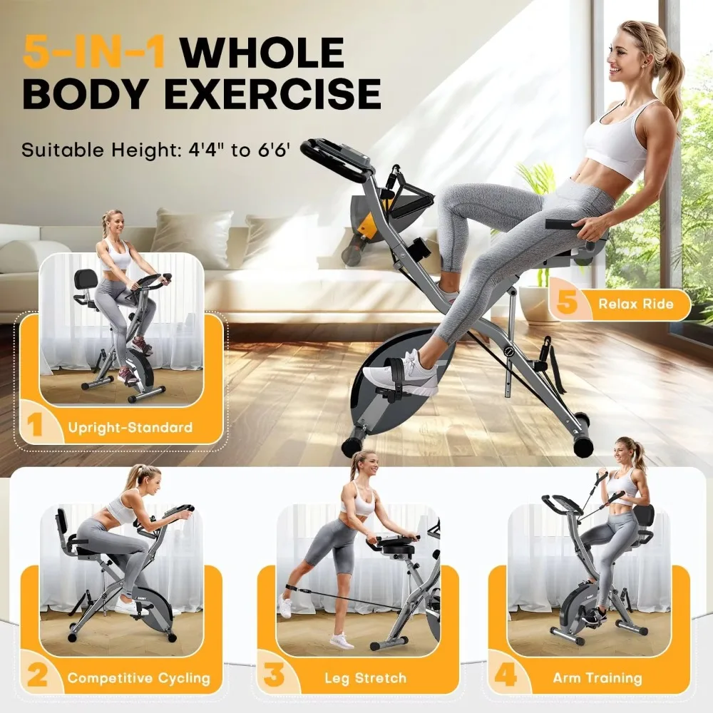 5-in-1 Foldable Exercise Bike 10DB Silent Stationary Cycle 16 Resistance Levels Home Gym Cardio Indoor Workout Fitness Equipment