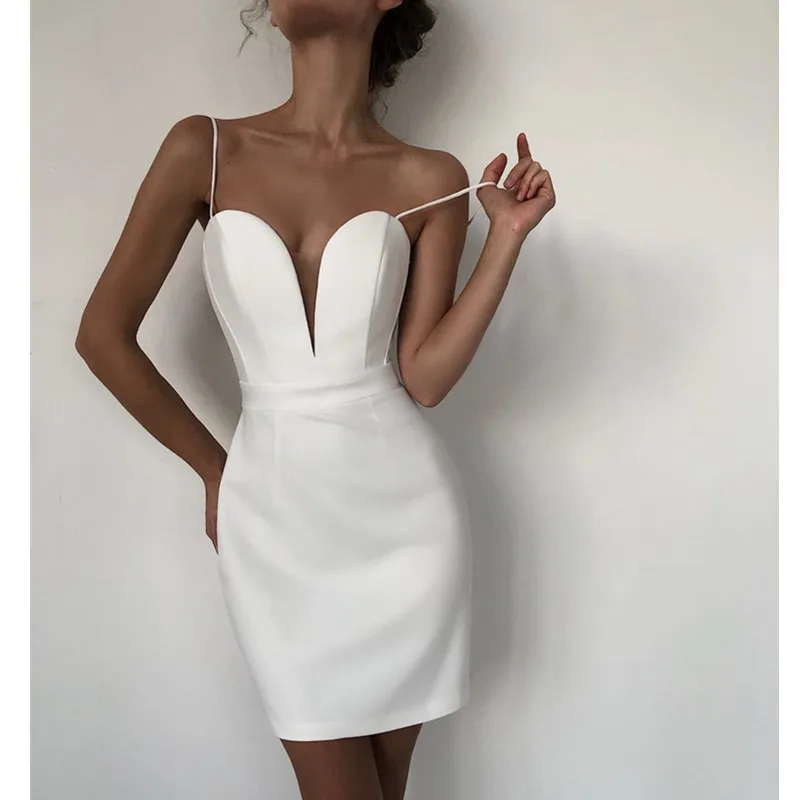 STOCK 2 couleurs Sexy col en v Spaghetti sangle moulante Mini robe de pansement gracieuse femme robe de soirée robe de soirée Cocktail