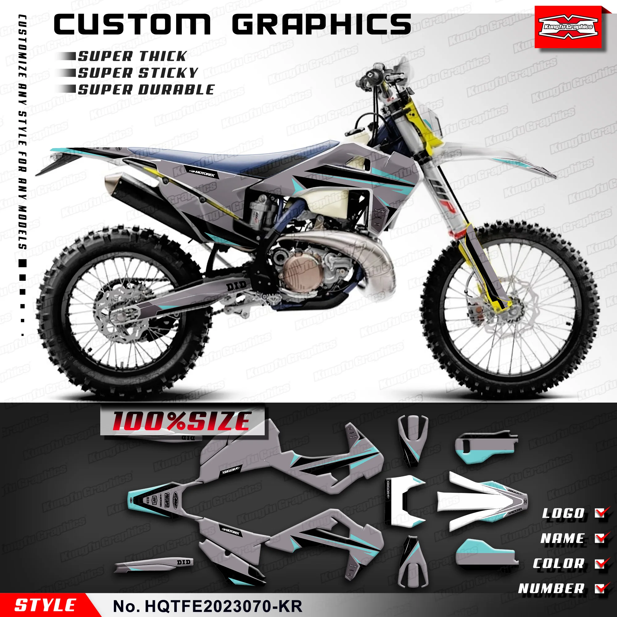 

KUNGFU GRAPHICS Stickers Complete Motorcycle Decals for Husqvarna TE FE TC FC TX FX FS 2019-2023, HQTFE2023070-KR