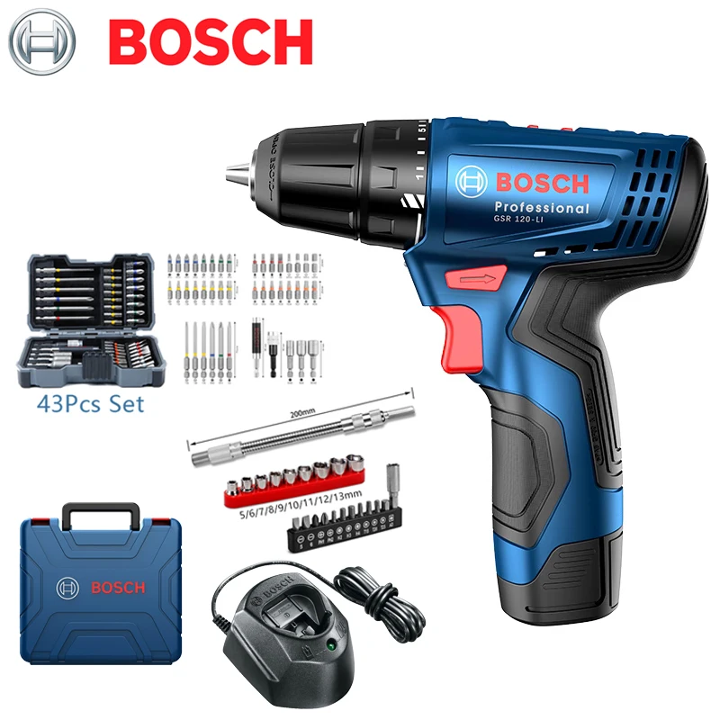 BOSCH GSR 120-LI Hand Electric Drill Cordless 12V Lithium Battery Charged Electrician Household Power Tool Combination