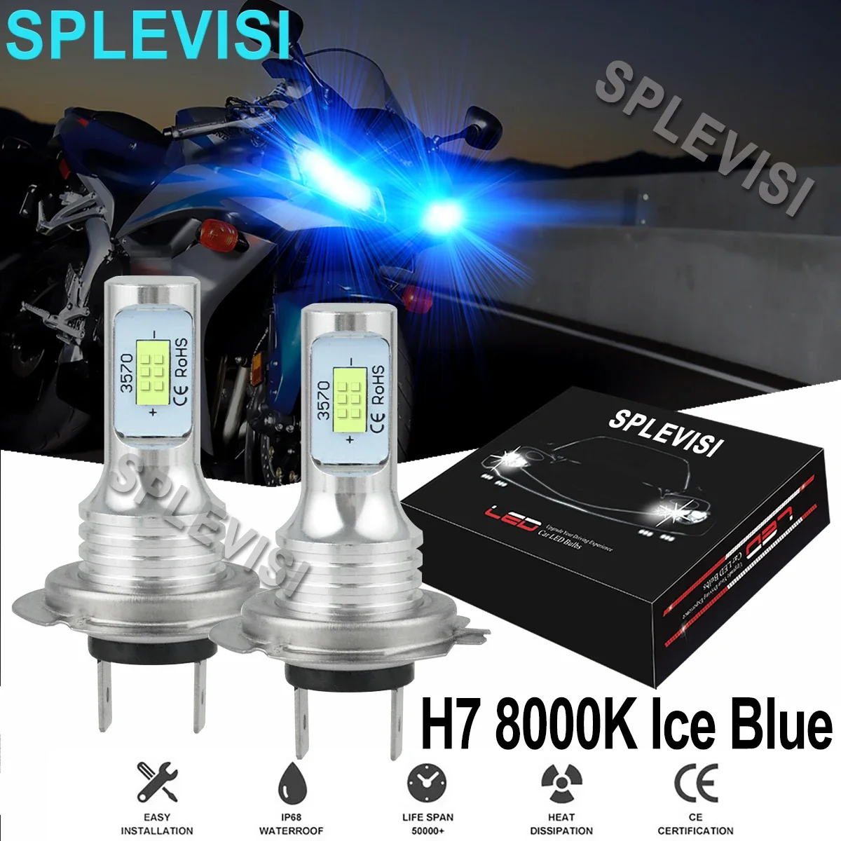 

2x 8000K Ice Blue Motorcycle LED Headlights For Honda CBR600RR 2004 2005 2006 2007 2008 2009 2010 2011 2012 2013 2014-2017