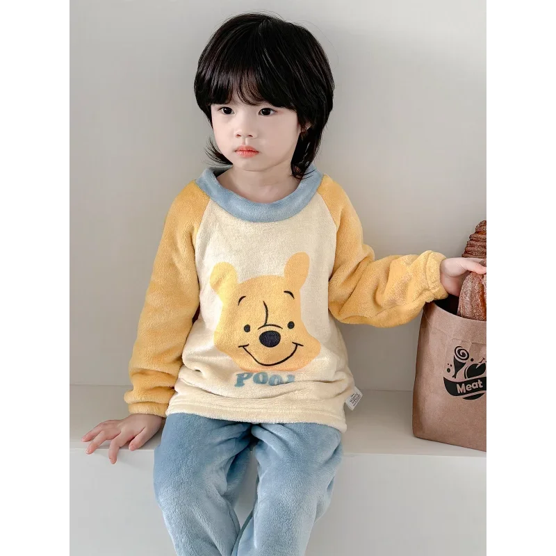 Новые пижамы Disney Winnie the Pooh, фланелевые детские зимние комплекты домашней одежды, домашняя одежда из кораллового флиса для мальчиков, женские пижамы