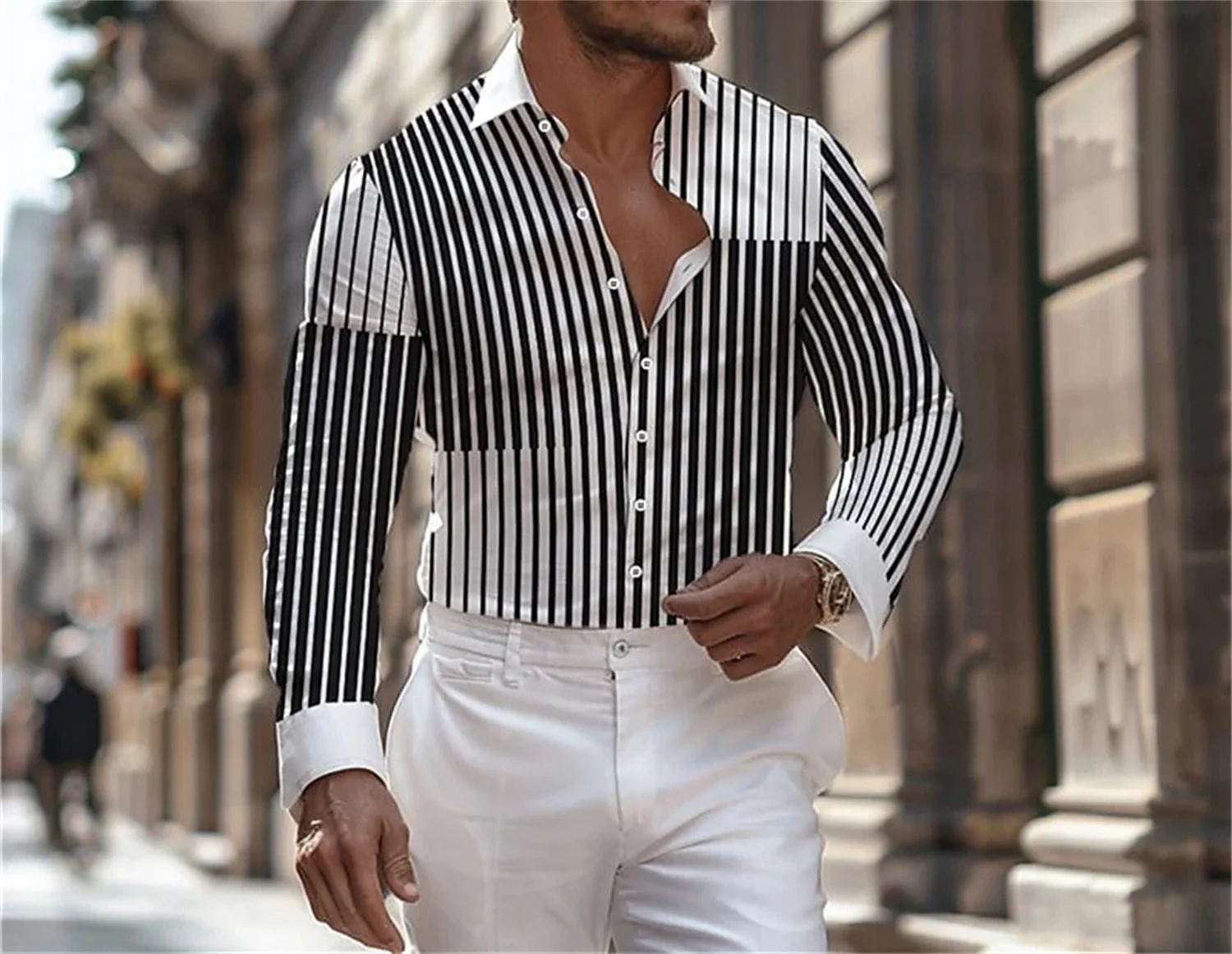 2025 New Men's Gradient Printed Shirt for Daily Street Outings, Spring/summer with a Lapel Button Up Long Sleeved Shirt S-6XL