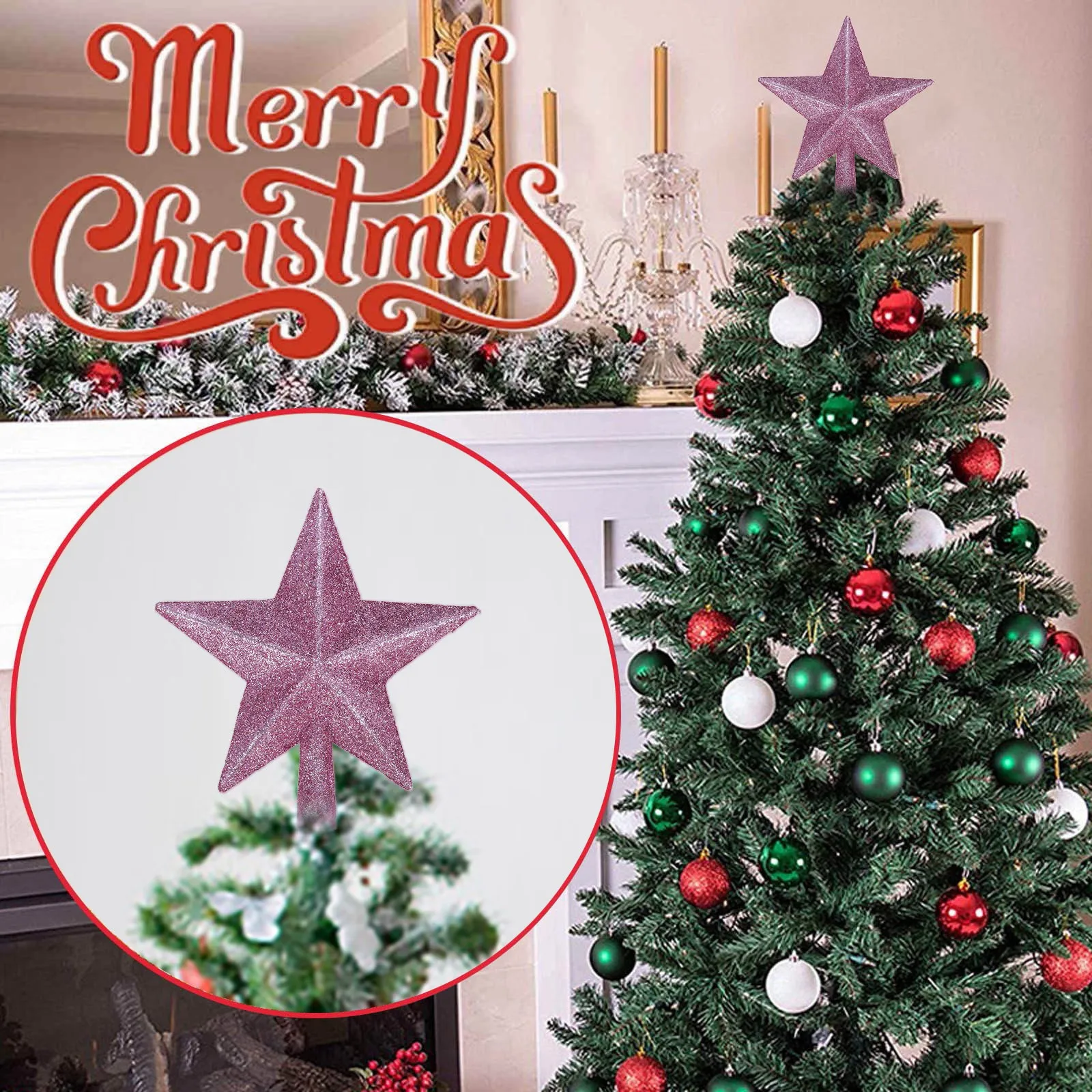 Christmas Decorations Five-Pointed Star Xmas Tree Top Ornaments Novelty Unique Gifts Sparkly Pretty Party Ornaments 2024