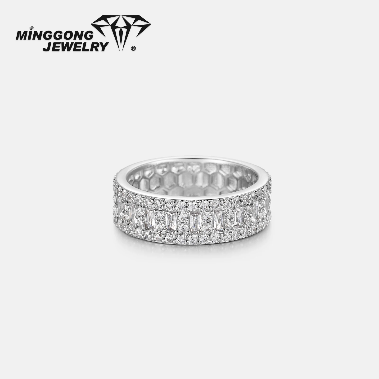 خاتم خطوبة مويسانيتي مثلج كامل 1.5 قيراط قابل للتخصيص S925 فضي مع شريط تصميم جديد من الذهب الصلب عيار 10 قيراط/14 قيراط #5