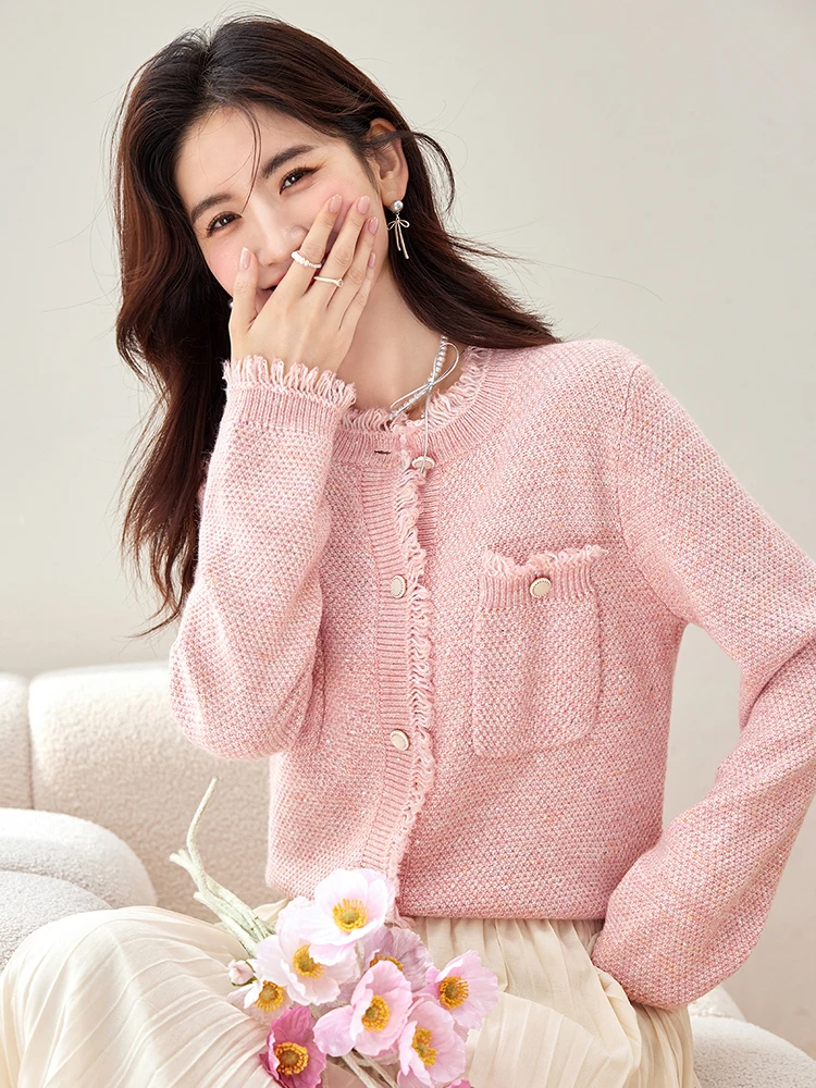 Autumn Winter New Knitted Cardigan Women Sweet Cute Pink Sweater Outerwears Korean Fashion Long Sleeve Loose Tops