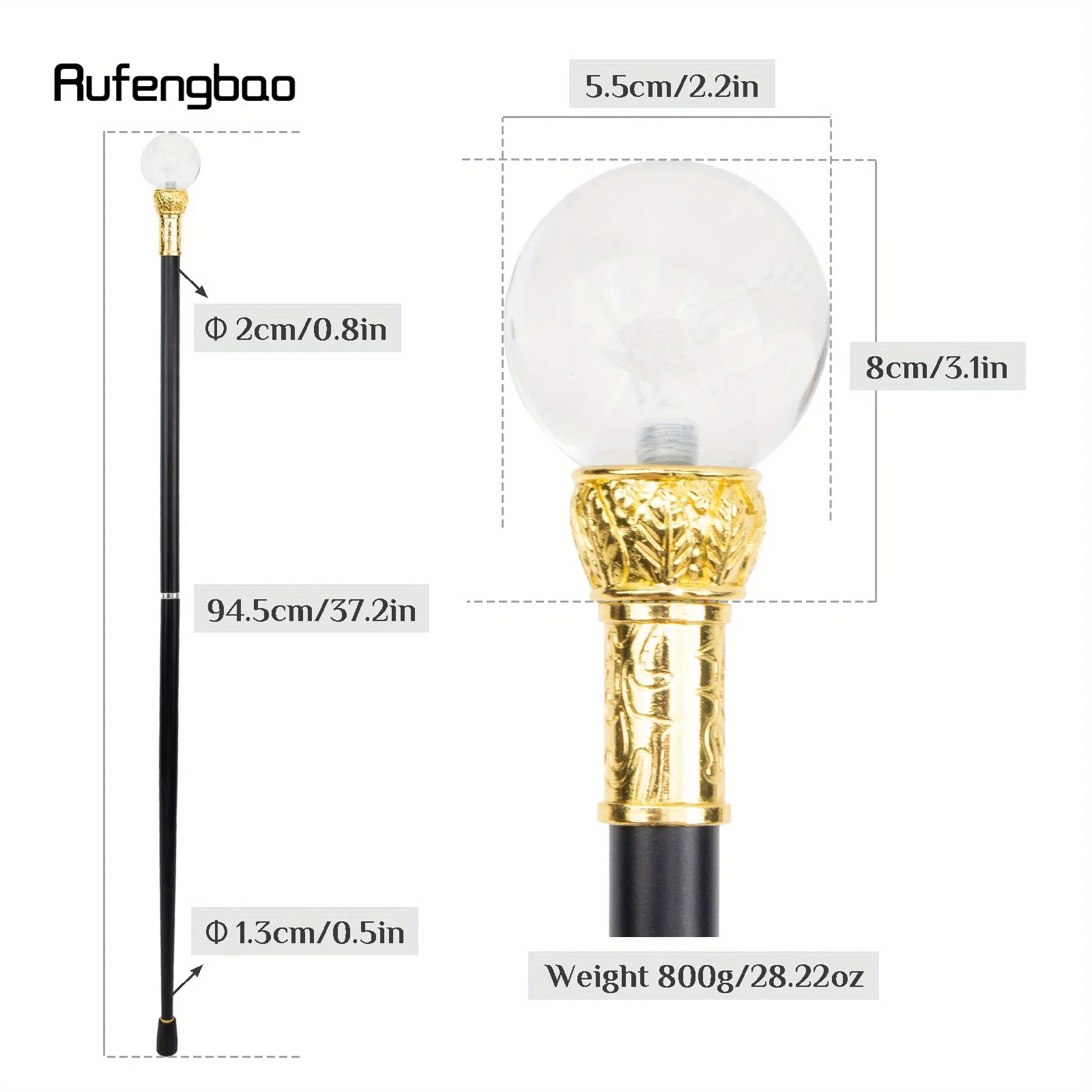 透明樹脂ボール付き杖 ファッション装飾杖 エレガントなコスプレ杖 クロシエ パフォーマンスステージ杖 94.5cm