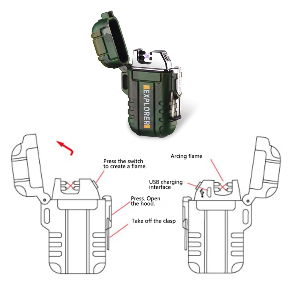 Electronic Waterproof Plasma Lighter Double Arc Outdoor Camping Sports Windproof Lighter Smoking Camping Gadgets