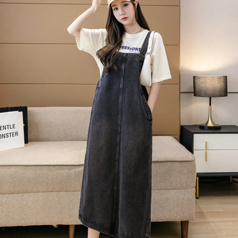 

Pop NewFrench Denim Dress With Suspender For Women's Summer Vintage Washed High-quality Fabric Design Slim Slit Long Skirt Versa