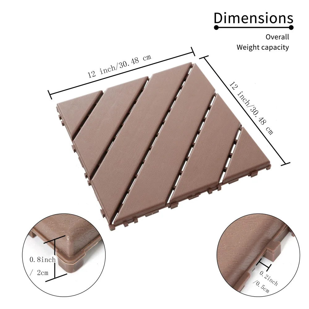 44 Pack Plastic Interlocking Deck Tiles(Brown)