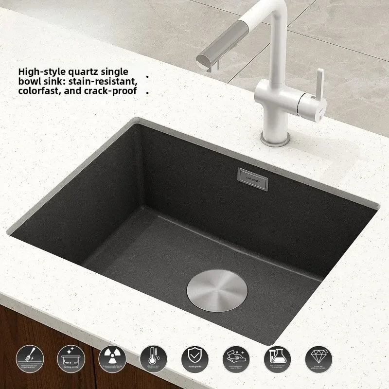 Quartz Stone Single Bowl Undermount Kitchen Sink Large Basin Durable Stylish For Island Bar Counter US European Home Use